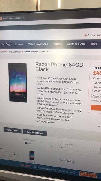 Imagen con las especificaciones filtradas del teléfono de Razer.