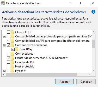 5. Extendemos la pestaña y seleccionamos la caja de DirectPlay