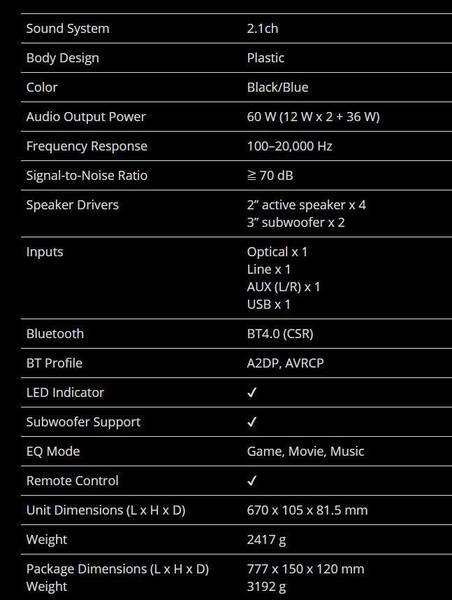 Características técnicas de la AverMedia SonicBlast GS333.