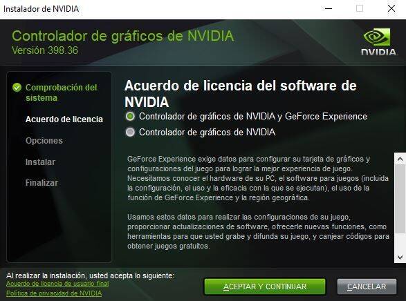 Imagen del nuevo instalador de drivers de NVIDIA.