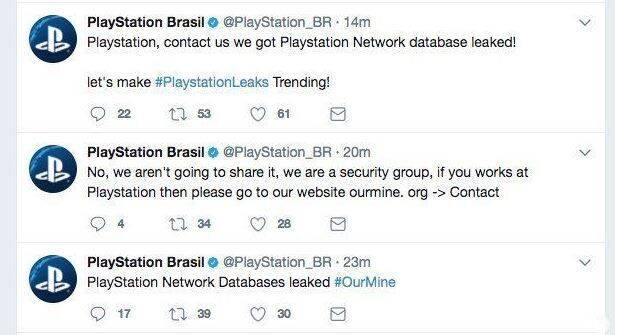 Algunos de los tuits publicados tras el hackeo a las redes de PlayStation.