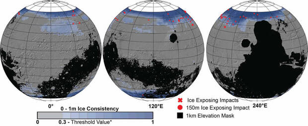 Mapas del hielo en Marte
