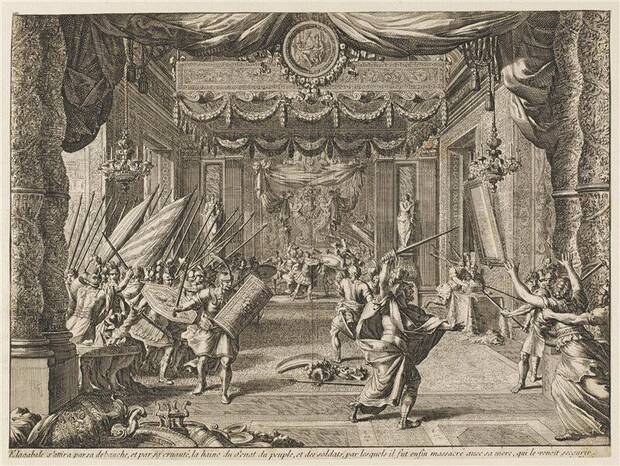 grabado que representa su muerte