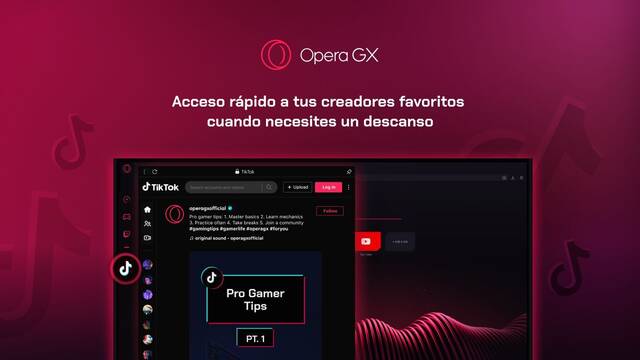 Opera GX, el navegador web para jugadores, integra TikTok en su barra lateral