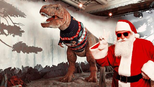 Visten al T-Rex con un suéter de Navidad en el Museo de Historia Natural de Londres