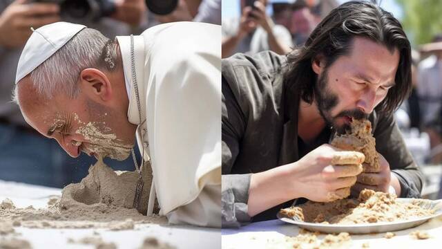 Una IA crea un concurso de comer cemento con el Papa Francisco y actores de Hollywood