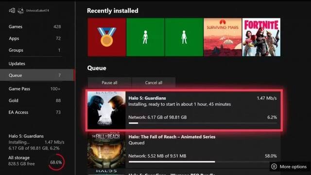 El indicador de tiempo de descarga llega a los Insiders de Xbox One