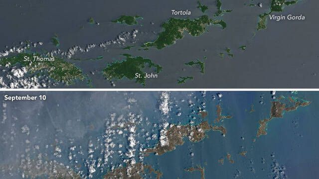 La NASA muestra el antes y el despus del Caribe tras el paso de Irma