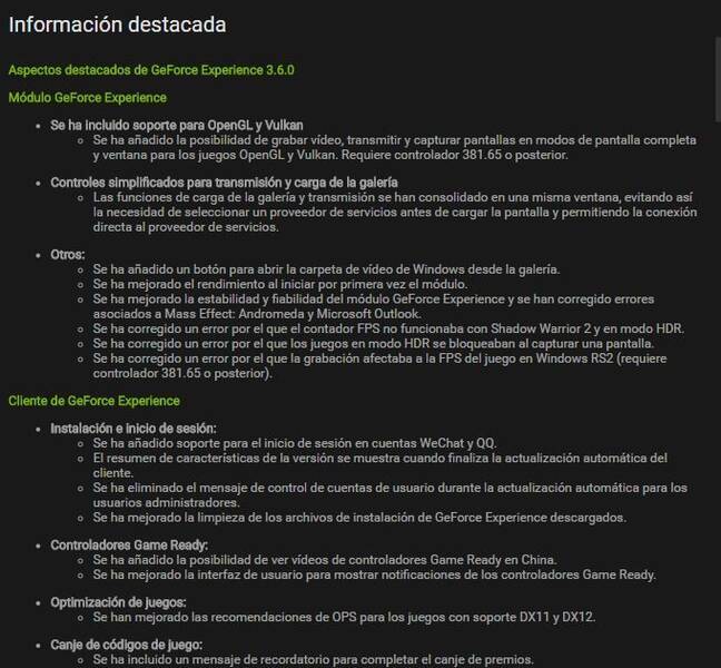 Novedades con la última actualización de GeForce Experience.
