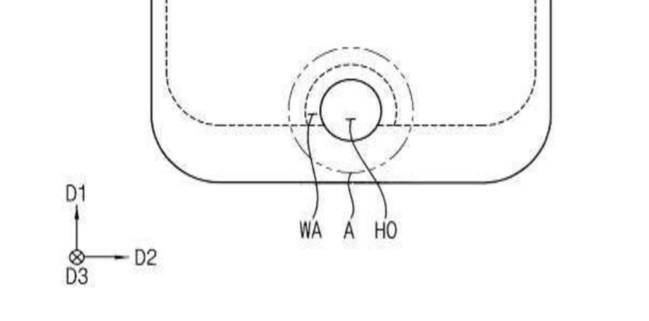 Imagen de la patente de Samsung con el lector de huellas en la parte frontal.