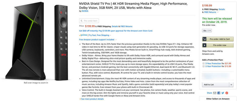 Imagen de la NVIDIA Shield TV Pro en Amazon.