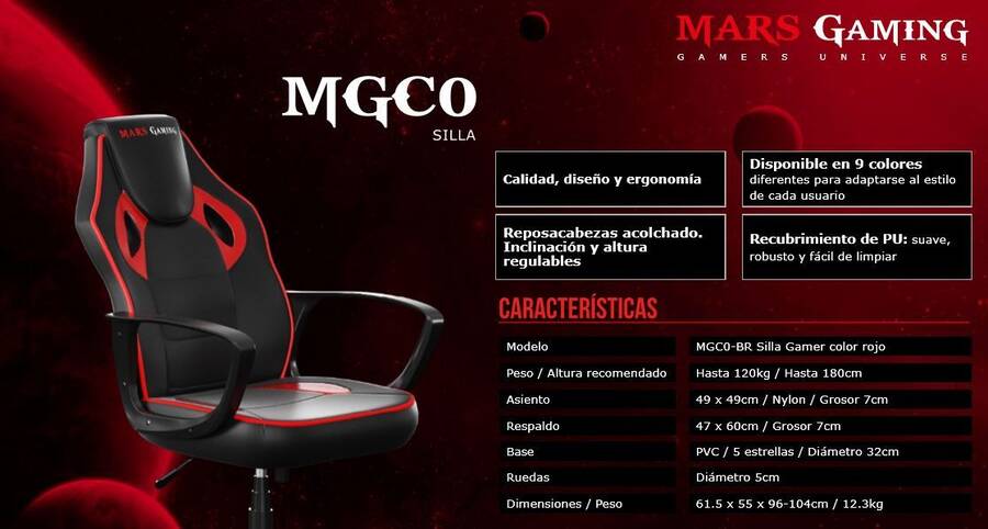 Características de la silla Mars Gaming MGC0