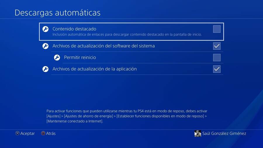 4. Para finalizar, tendremos que desmarcar la casilla Contenido Destacado para evitar que PS4 descargue juegos sin nuestro permiso.